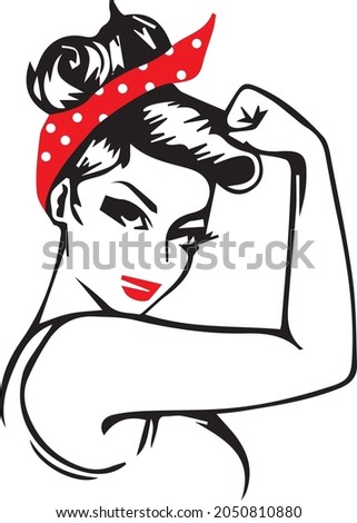 We Can Do It - Women Power- woman showing her power - woman rights -hand drawn woman in retro comic style. Black and white illustration