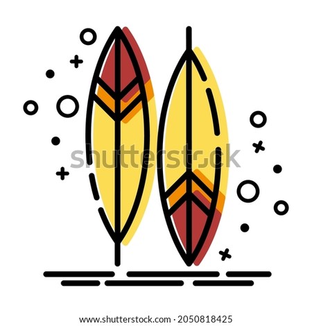 Icon vector graphic of feather. American Indian designed element traditional art. Icons in colorful MBE style. Good for prints, posters, flyers, advertisements, announcements, logo, etc.