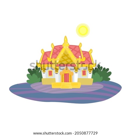 Cartoon thai temple on background.