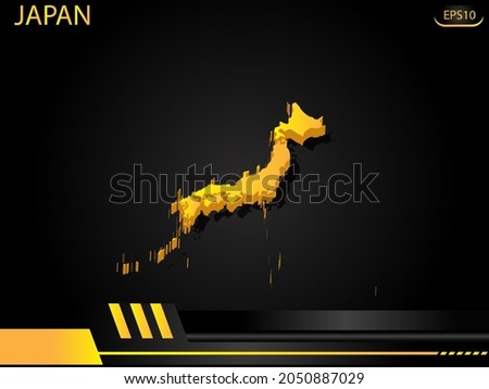 isometric map yellow of Japan on background yellow black frame design innovation concept. for text and message artwork design.Vector Illustration.