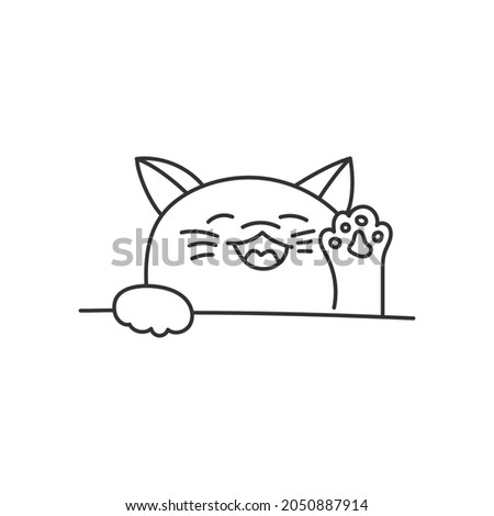 Hello Cat Say Hi Illustration Outline Vector Template suitable for kids coloring page boo