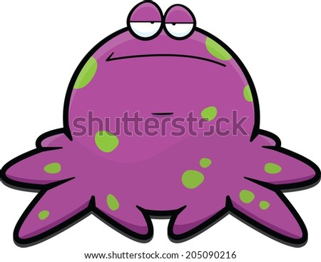 Cartoon illustration of a purple octopus with a tired expression.