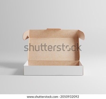 Blank kraft and white square box packaging on empty background, brown carboard box Royalty-Free Stock Photo #2050932092