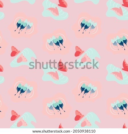 cute butterfly outline in blue water reflection silhouette seamless pattern on bright pink color background. this drawing graphic design for print wrapping insect animal texture vector illustration.