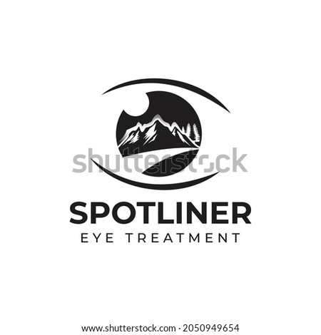 spotliner eye treatment logo, abstract eye vector  with aurora scene in mountains 