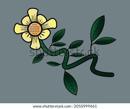 contemporary art vector illustration of yellow flowers and stalks of leaves
