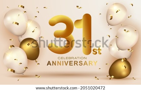 Elegant Greeting celebration birthday Anniversary number 31 thirty one gold gold. Happy birthday, Happy birthday, congratulations poster. Golden numbers with sparkling golden confetti. Vector 