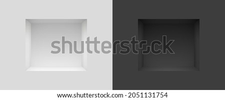White and black shadow box shelf niche in wall mockup template Royalty-Free Stock Photo #2051131754