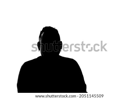 Middle aged man in silhouettes on a white background with room for copy