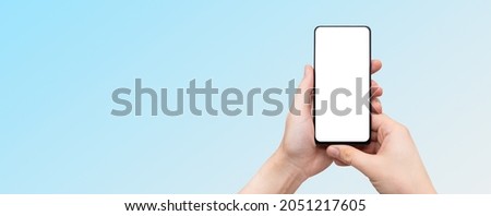 Smart phone isolated. Modern smartphone with blank screen, wide image with copy space