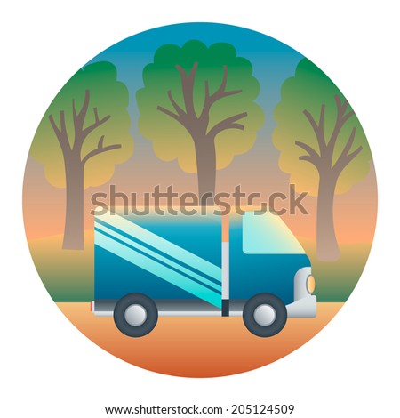 Truck at Sunset - Circle Detailed Illustration with Gradients and Clipping Mask Isolated on White