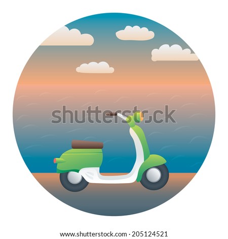 Scooter on the Seashore - Circle Detailed Illustration with Gradients and Clipping Mask Isolated on White