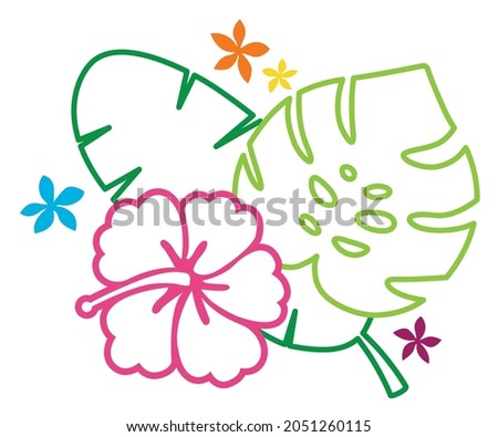 Tropical Foliage Outlines | Monstera, Banana Leaf and Hibiscus Flower | Neon Tropical Design Elements | Floral Shapes | Island Clipart
