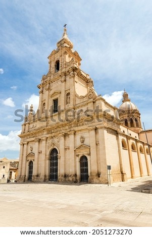 Panoramic View of  The Mother Church of  Saint Mary of the Stars (Chiesa Madre di Santa Maria delle Stelle) in Comiso, Province of Ragusa, Sicily, Italy.
