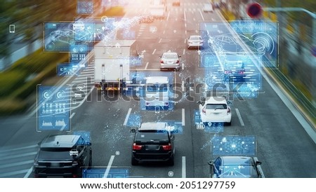 Transportation and technology concept. ITS (Intelligent Transport Systems). Mobility as a service. Royalty-Free Stock Photo #2051297759