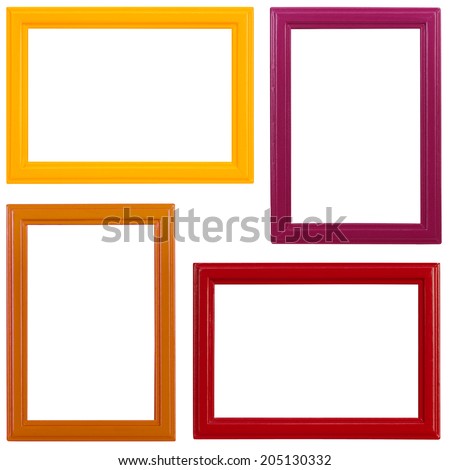 Four multicolored wooden picture frames on white background