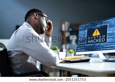 Business Computer Hacked. Cyber Security Virus Attack Royalty-Free Stock Photo #2051351753