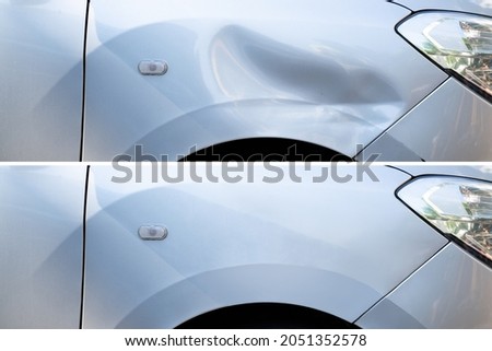 Photo Of Car Dent Repair Before And After Royalty-Free Stock Photo #2051352578