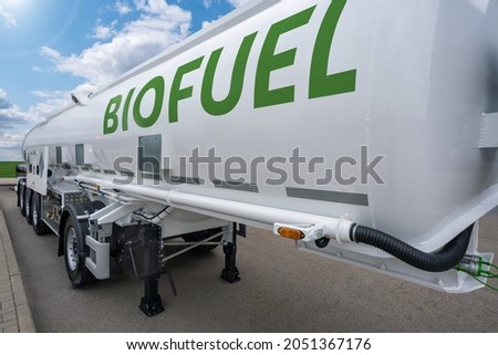 Biofuel tank trailer. Decarbonizaton and carbon neutrality concept Royalty-Free Stock Photo #2051367176