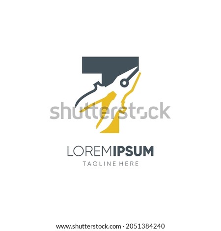 Letter T Pliers Logo Design Vector Icon Graphic Emblem Illustration Background Template