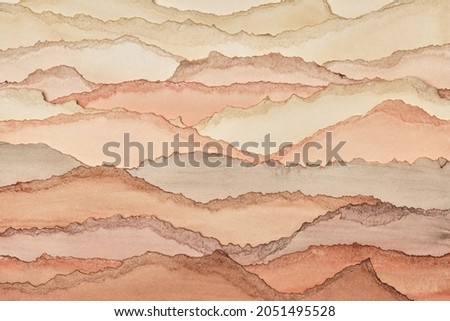 Desert landscape. Abstract texture background. Layers of watercolor painted paper. Torn edges. Royalty-Free Stock Photo #2051495528