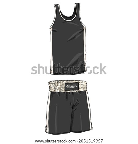 Vector Cartoon Black Boxing Uniform. Shorts and Tank Shirt.