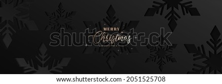Merry christmas and happy new year with snowflake stencil pattern horizontal. Dark snowflake paper cut background with shadow decoration. Modern simple texture creative design. Vector illustration