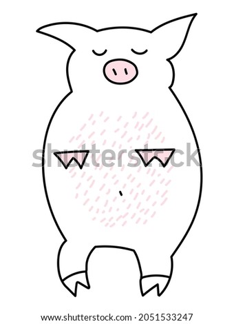 Cute little stylized piglet drawn in line, doodle illustration isolated on white background