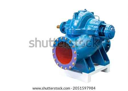 New high pressure single stage double suction Centrifugal horizontal Pump for liquid water or solvent oil fuel etc to transfer in industrial on wood stand isolated with clipping path