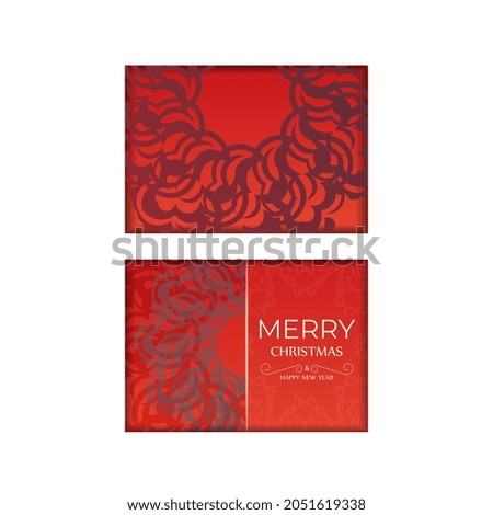 Red color merry christmas and happy new year flyer with abstract burgundy ornament