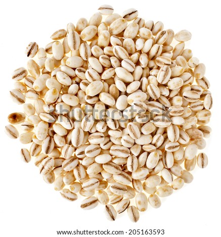 Pearl Barley Heap top view surface close up macro isolated on white Background Royalty-Free Stock Photo #205163593