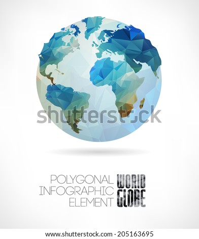 Vector world globe, triangular map of the earth. Modern elements of info graphics. World Map