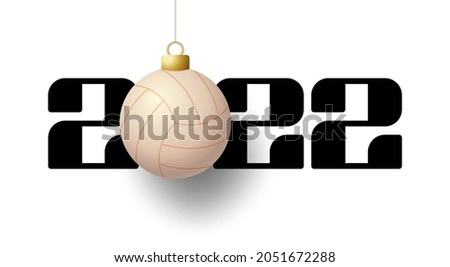 2022 Happy New Year. Sports greeting card with golden volleyball ball on the luxury background. Vector illustration.