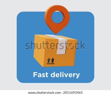 Fast delivery concept. Online shopping. 3D Illustrations. Delivery parcel, Online delivery service concept, online order tracking, delivery home and office. Illustration 3D free to edit.