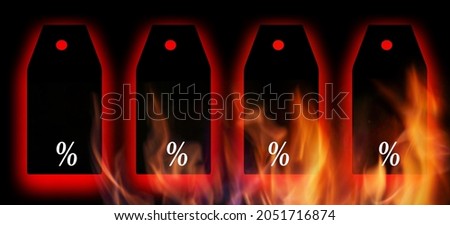 Hot sales or Black Friday. Dark web banner with fire, copy space. Discount concept for seasonal offer