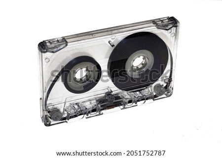 vintage transparent audio cassette tape isolated on white background