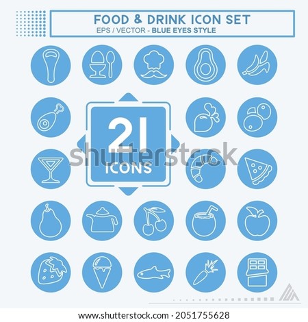 Icon Set Food and Drink - Blue Eyes Style - Simple illustration, Editable stroke, Design template vector, Good for prints, posters, advertisements, announcements, info graphics, etc.