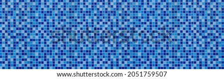 Panorama of Vintage blue mosaic kitchen wall pattern and background seamless Royalty-Free Stock Photo #2051759507