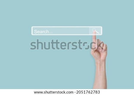 Searching Browsing concept. Hand click search page internet data information networking. copy space.