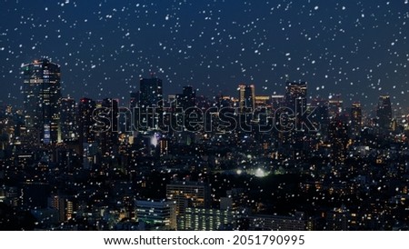 Tokyo night view on a snowy day
