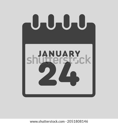 Icon page calendar day - 24 January. Date day week Sunday, Monday, Tuesday, Wednesday, Thursday, Friday, Saturday. 24th days of the month, vector illustration flat style. Winter holidays in January