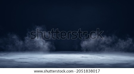 Gray textured concrete platform, podium or table with smoke in the dark Royalty-Free Stock Photo #2051838017