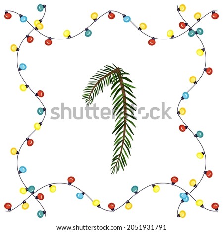 Number one from green Christmas tree branches. Festive font and frame from garland, symbol of happy New Year and Christmas, character for date decoration
