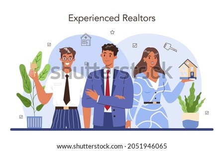 Real estate advantages. Qualified and reliable real estate agent or broker guarantee a property buying. Realtor helps in house searching and mortgage contract. Vector flat illustration Royalty-Free Stock Photo #2051946065