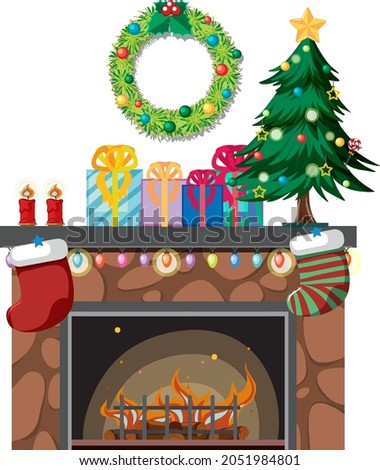 Fireplace with Christmas decorations  illustration