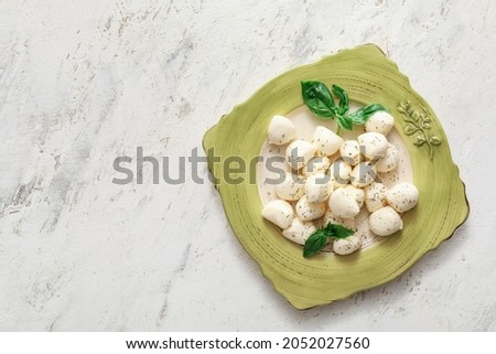 Plate with mozzarella cheese on grunge background