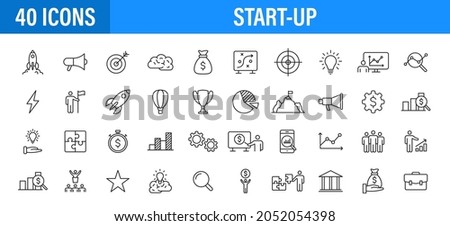 Set of 24 Start up web icons in line style. Creative, idea, target, innovation, business, marketing. Vector illustration Royalty-Free Stock Photo #2052054398