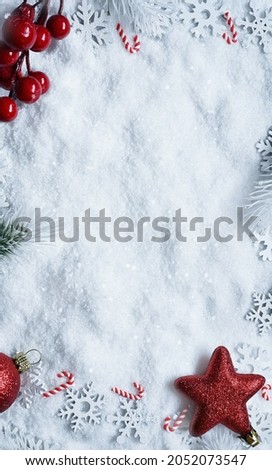 Fir branches with Christmas decorations on white background. Holiday concept.