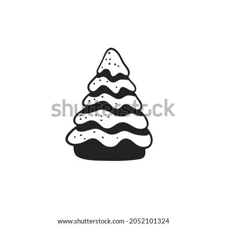 Hand drawn Christmas tree on white background. Creative ink art work. Actual doodle drawing