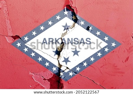 Arkansas State Flag icon grunge pattern painted on old weathered broken wall background, abstract US State Arkansas politics economy election society history issues concept texture wallpaper